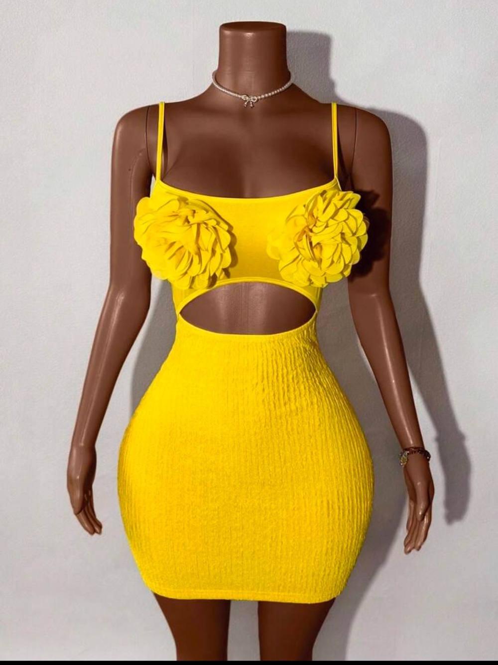 Yellow Ribbed Cutout Bodycon Mini Skirt - Brand - Picture 3 of 5